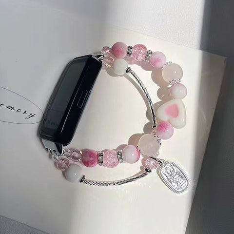 Pink Heart Bead Apple Watch Series 9 41mm Band